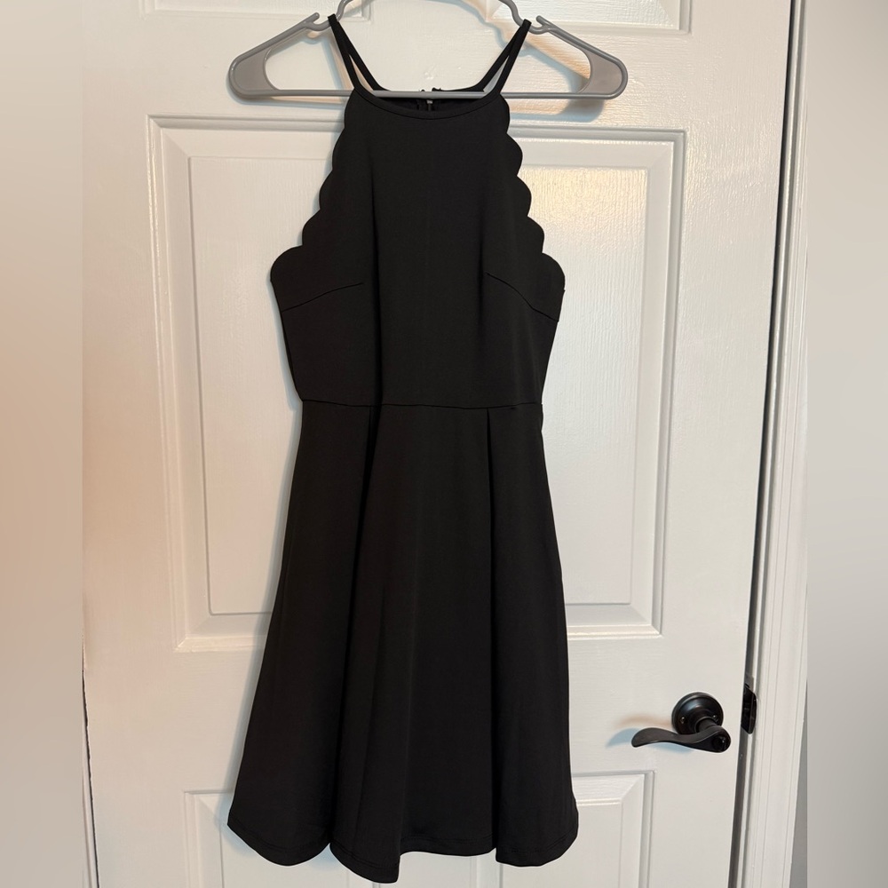 Black Scalloped Halter Mini Dress